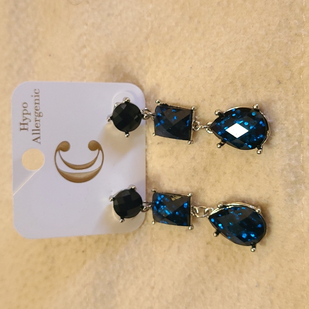 Charming Charlie mid-length blue and silver earrings.